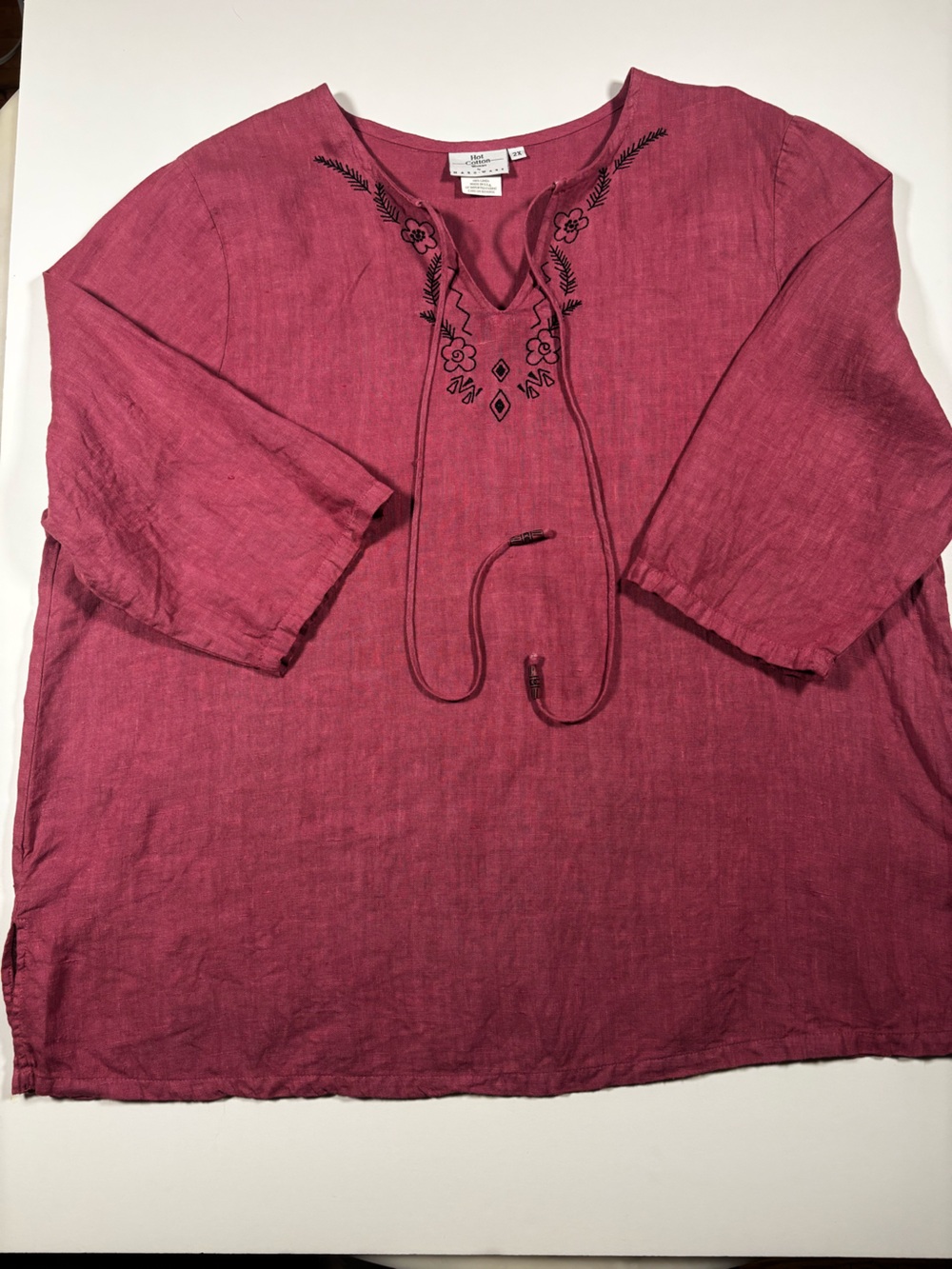 Vintage Hot Cotton Tunic by Mark Ware Deep Pink Linen Woven Top